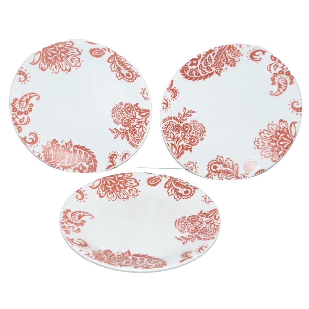 Corelle‎ RED PAISLEY Set of 3 Salad Sandwich plates Retired Pattern
